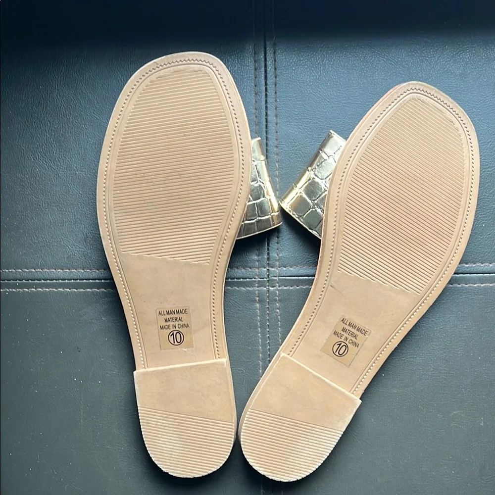 Soda | Metallic Gold Flat Slide Sandals Size 10